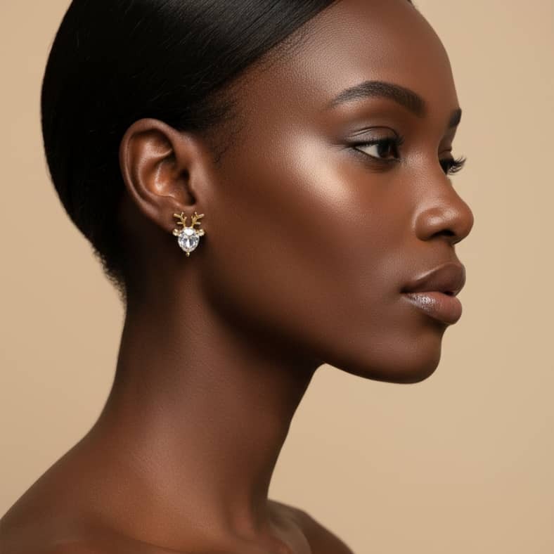 گوشواره گوزن نگین‌دار – شکوه طبیعت در قالب زیورآلات