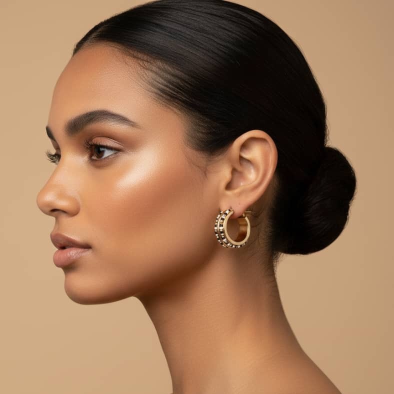 گوشواره حلقه‌ای منجوقی – ترکیب طلایی با بافت هنری